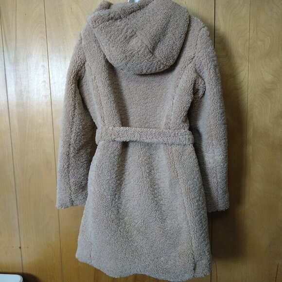 Women's Medium Dark Beige Hooded Belted Soft Mid Length Coat/Jacket READ - Picture 5 of 5